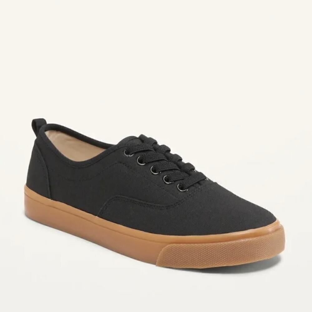 Old Navy Black Jack Canvas Lace-Up Black Tan Sole Sneakers for Kids Size 5